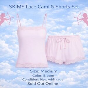SKIMS Light Pink Lace Trim Pajama Set